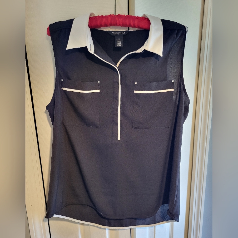 White House Black Market Black Shirt with White Accents Sz M